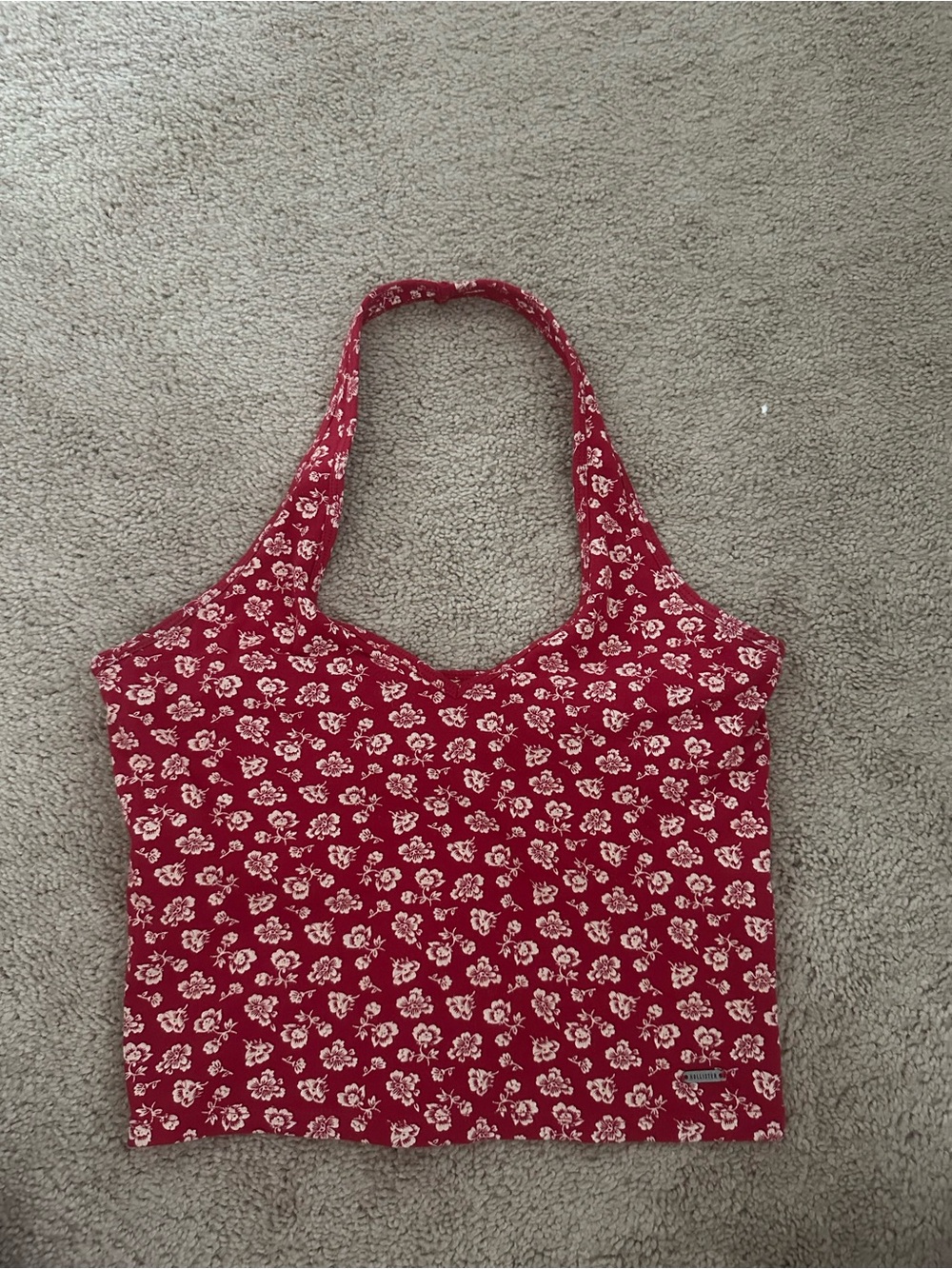 Hollister Red Floral Halter Crop Top